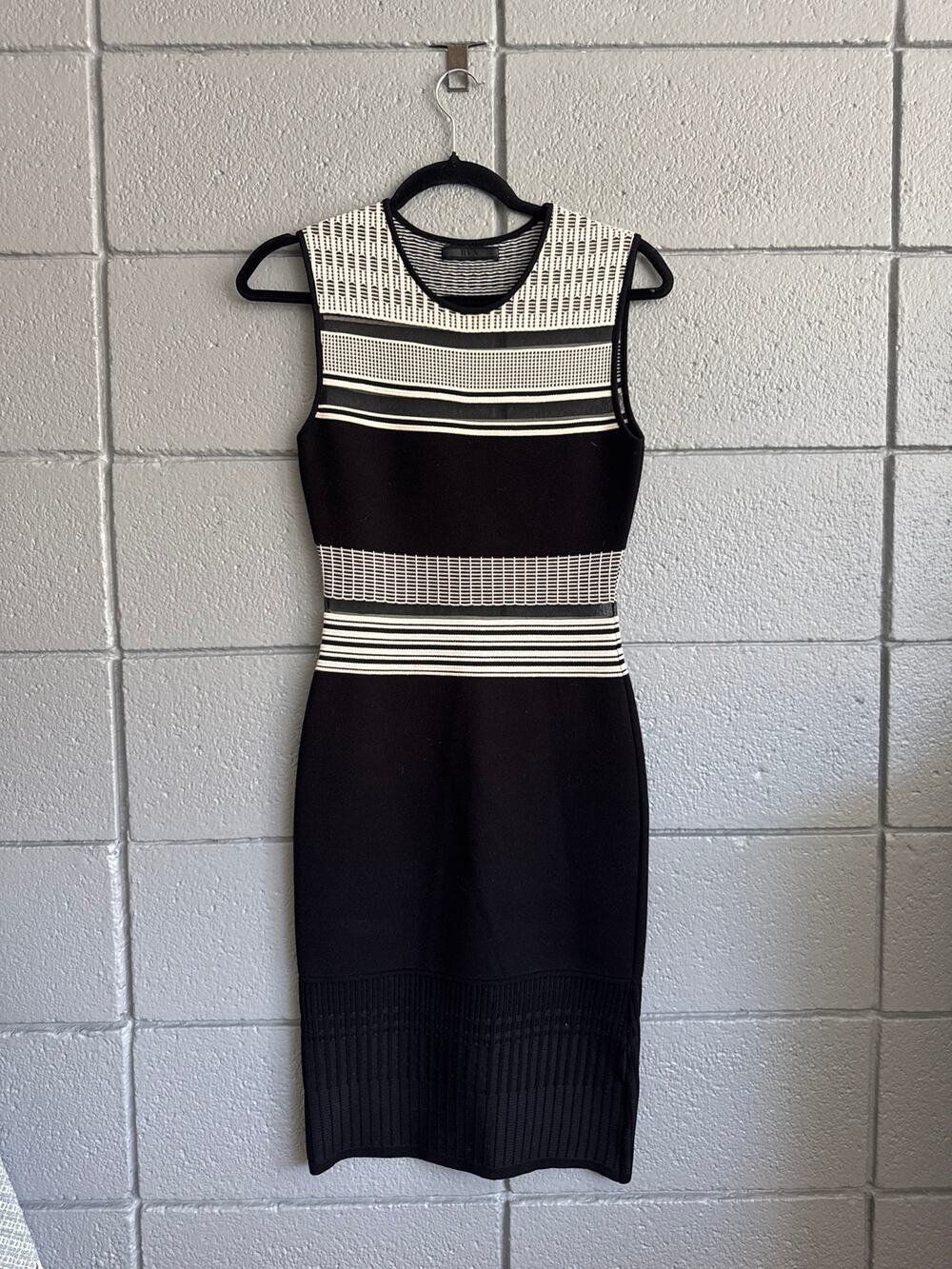 RVN Black and White Mesh Bodycon Panel Dress size XS